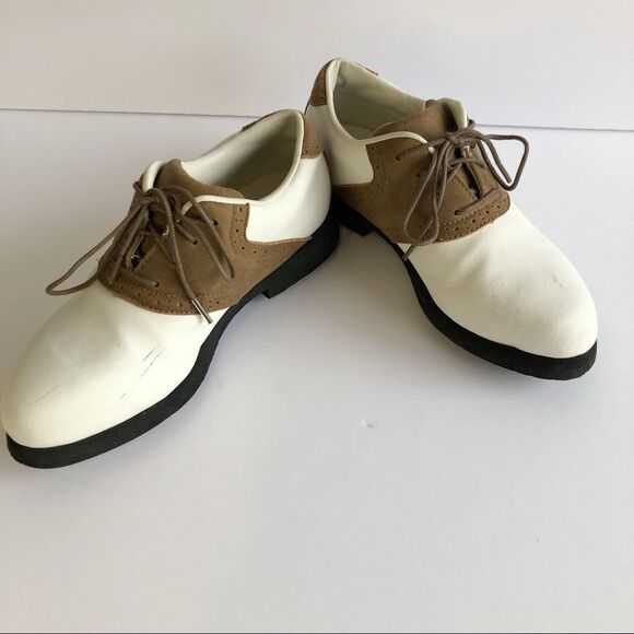 Reebok Vintage Suede Leather Lace Up Golf Sneakers Cleats Shoes Tan White - Picture 1 of 13